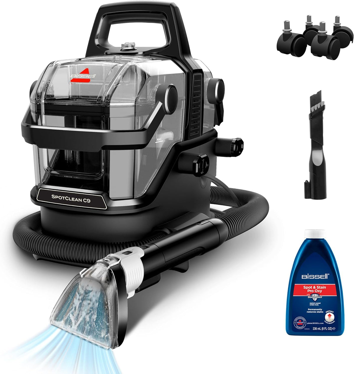 BISSELL SpotClean HydroSteam Lavatappeti 1000W 3689N | Pulitore a vapore con tecnologia HydroSteam, per tappeti, moquette, mobili, tessuti, auto e altro ancora(SpotClean C9)