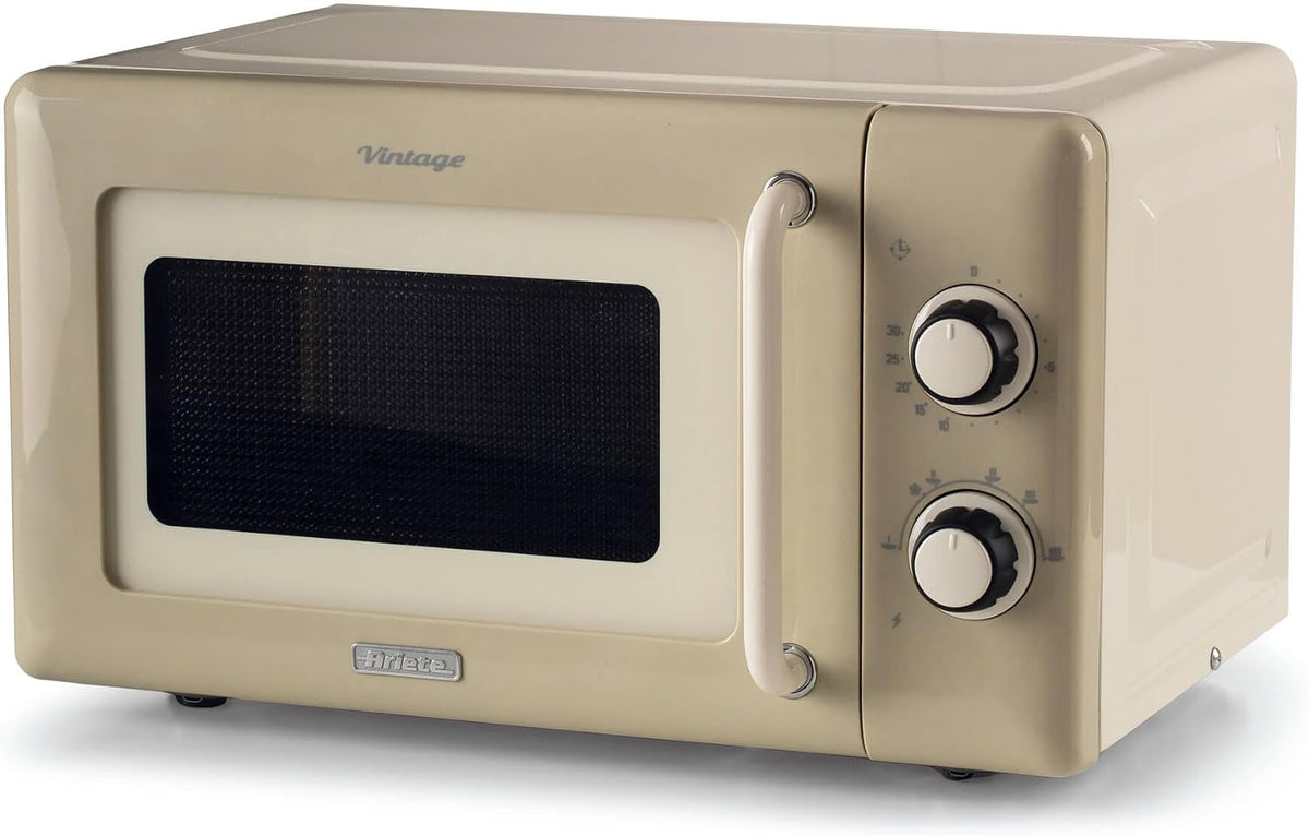 Ariete 3960 Forno a microonde Vintage, 800W, Capacità 20L, 3 funzioni, 6 livelli di cottura, Timer, Celeste(Beige)