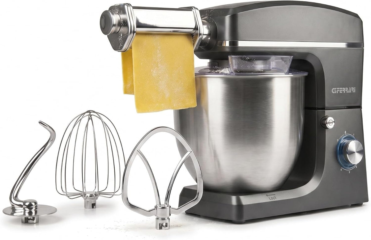 G3 Ferrari G20113 Impastatrice Planetaria 10L con Tirapasta, Grigio-Acciaio | 1500 W, 2200 W max, ciotola inox da 10 L, 6 velocità + Pulse e tirapasta con 9 regolazioni di spessore