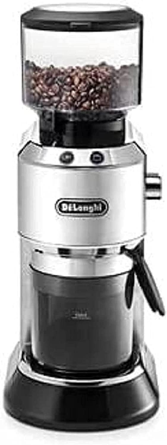 De'Longhi Dedica KG 520.M - Macinacaffè elettrico, corpo in metallo, macina conica in acciaio inox, regolazione della macinatura regolabile, colore: Argento