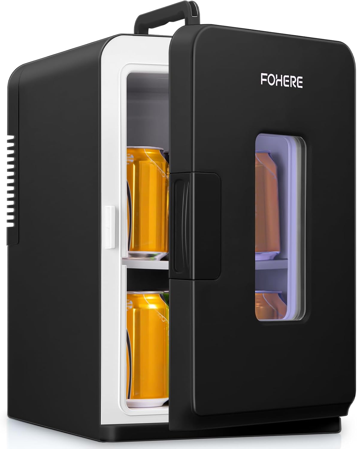 FOHERE Mini Frigo 2 in 1, Frigorifero Portatile da 15 Litri con Funzione di Raffreddamento e Riscaldamento, 12V DC/220V AC per Auto, Uffici e Camere da Letto, Modalità Eco  Max(Nero/15L)