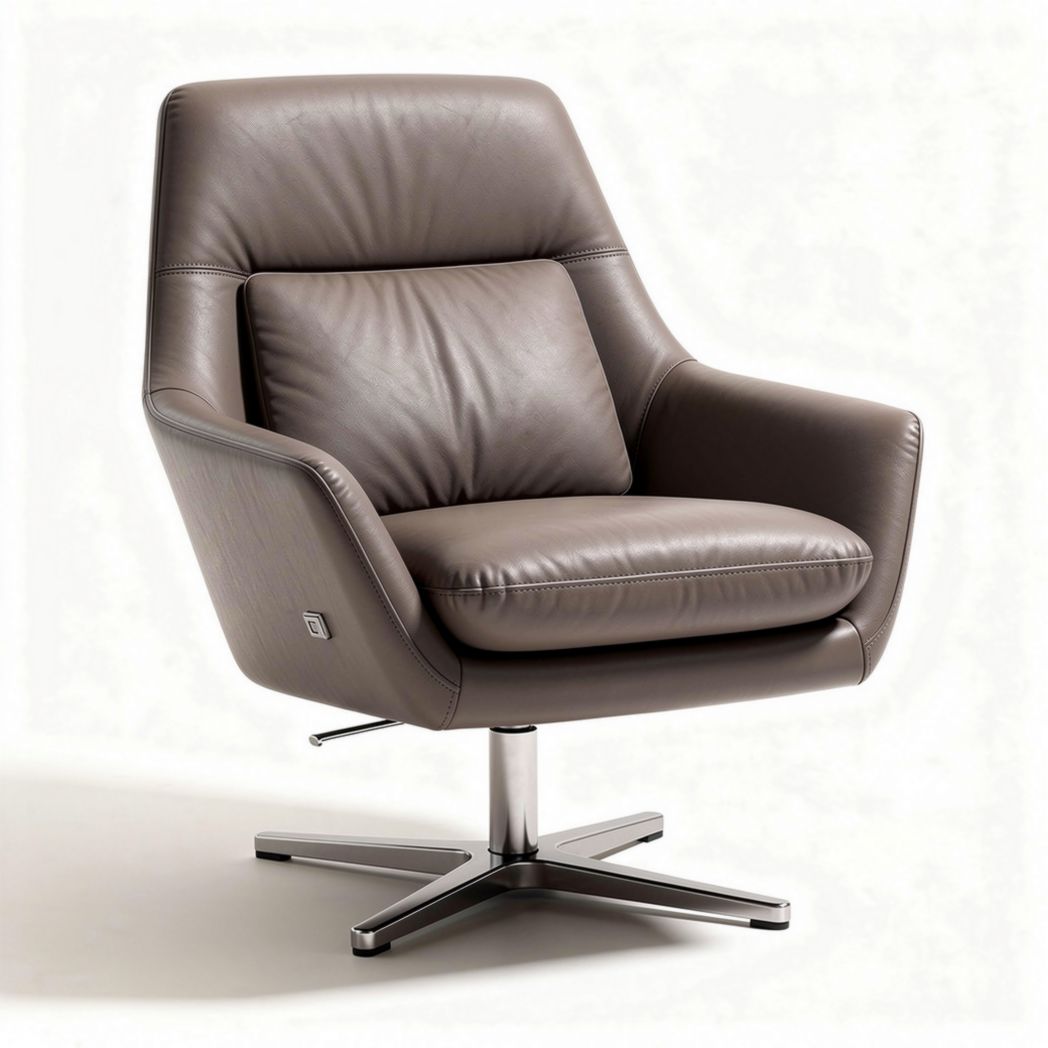 Poltrona girevole in pelle marrone con base in metallo dimensioni 80 x 80 x 90cm