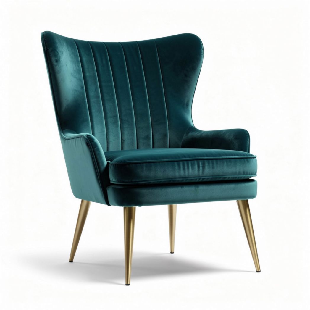 Poltrona in velluto verde acqua con gambe in metallo dorato 80 x 75 x 100cm