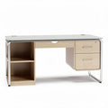 Scrivania moderna in legno chiaro con ripiano in vetro e cassetti 150 x 60 x 75cm