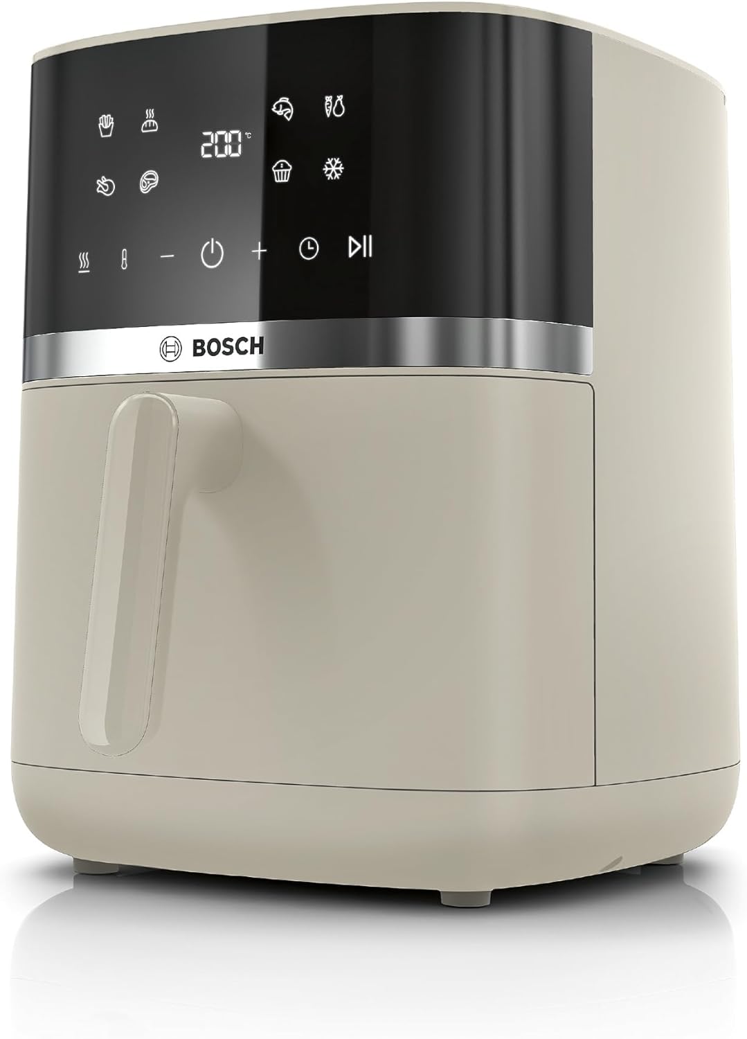 Bosch Serie 4 Friggitrice ad Aria MAF462B0, Air Fryer 6,1 L, 7 Programmi, Doppia Resistenza, Funzioni Defrost e Mantenimento in Caldo, Touchscreen, Cottura fino al 60%* Più Veloce, Nero(Beige)
