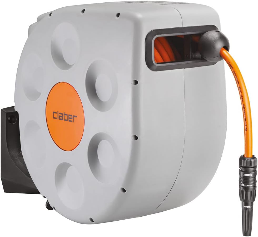 Claber Rotoroll Evolution 20m Automatic Hose Reel for Wall Installation with Slow Rewind(30 mt/industrial)