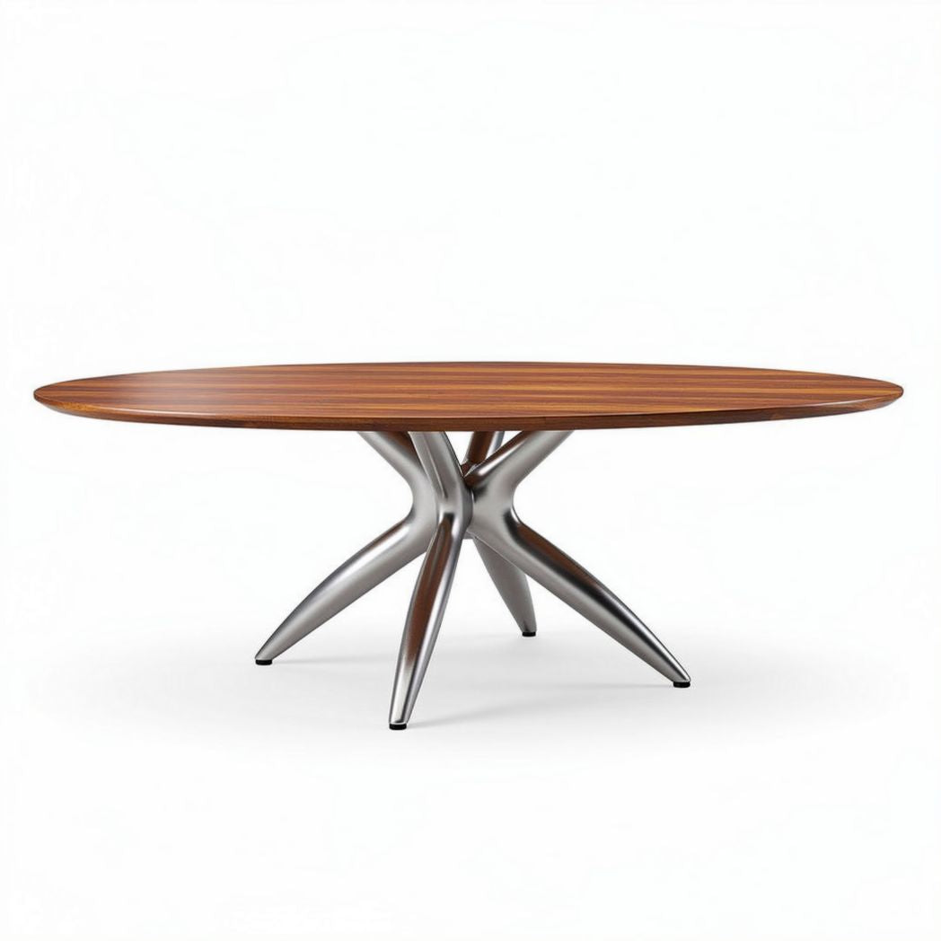 Tavolo ovale in legno e acciaio inox 200 x 100 x 75cm per soggiorno