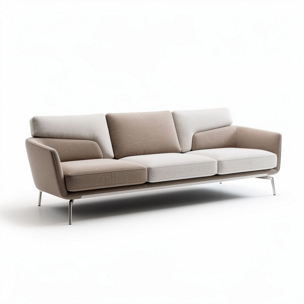 Divano moderno in tessuto beige con struttura in metallo 200 x 80 x 90cm