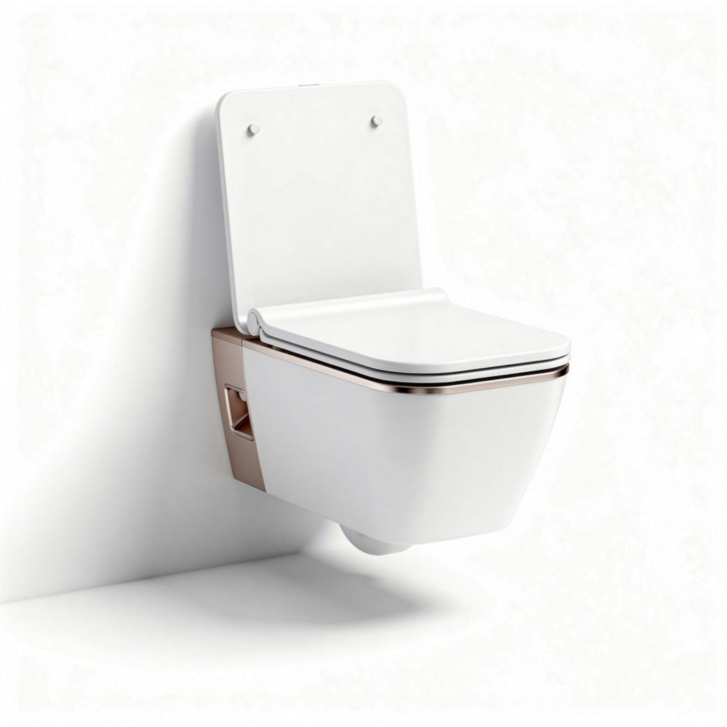Toiletto sospeso in ceramica bianca con scocca in rame dimensioni 70 x 40 x 35cm