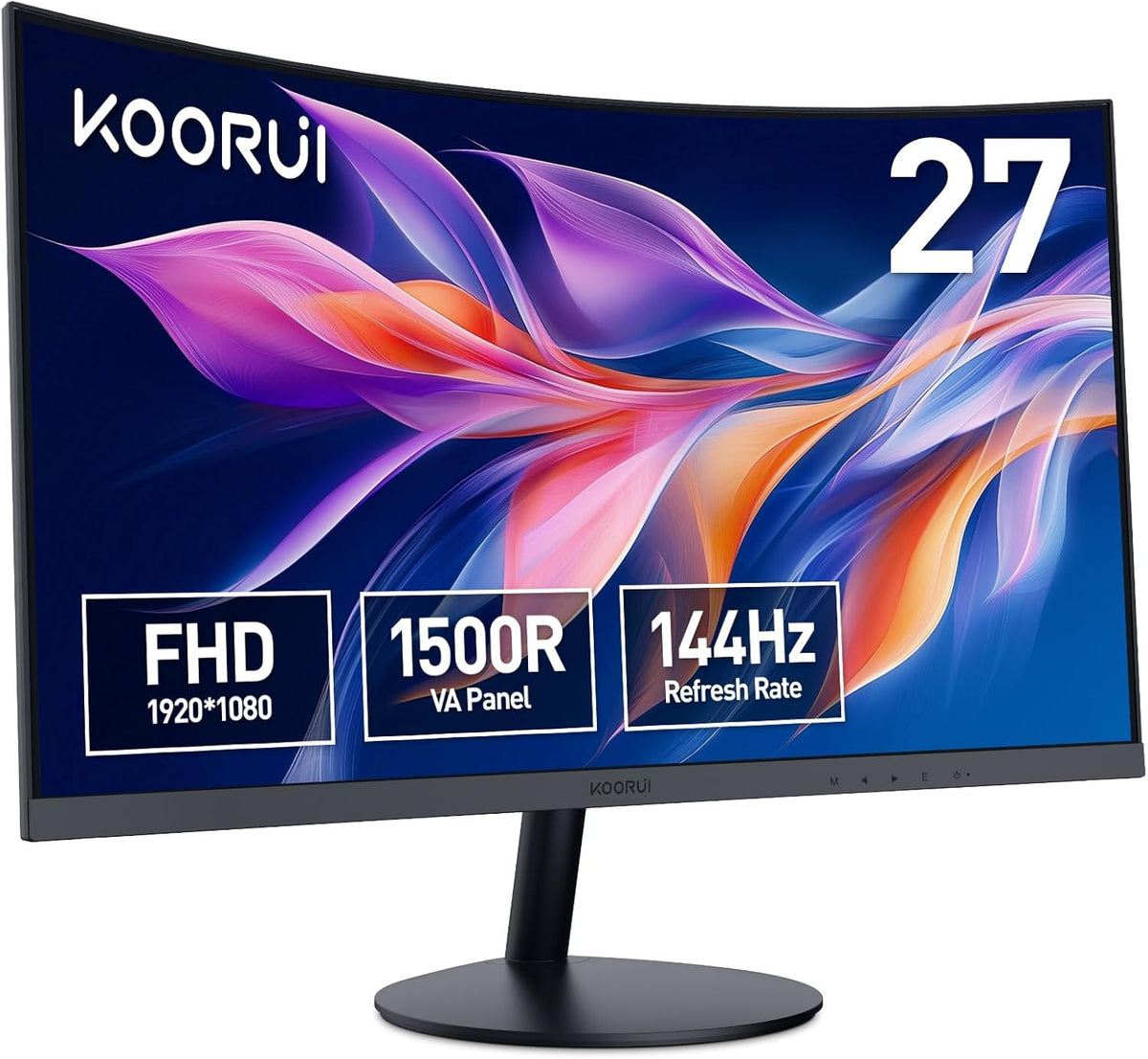 KOORUI Monitor 27 Inch Curved 144 Hz Full HD VA 3000:1 27N5CA | 1500R, 1920x1080, 5ms, HDMI, VGA, Gaming Monitor, Eye Saver Mode, Flicker Safe, Black(27 Pollici/VA/FHD/144Hz)