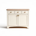 Credenza in legno bianco con piano in rovere e tre cassetti 80 x 40 x 90cm