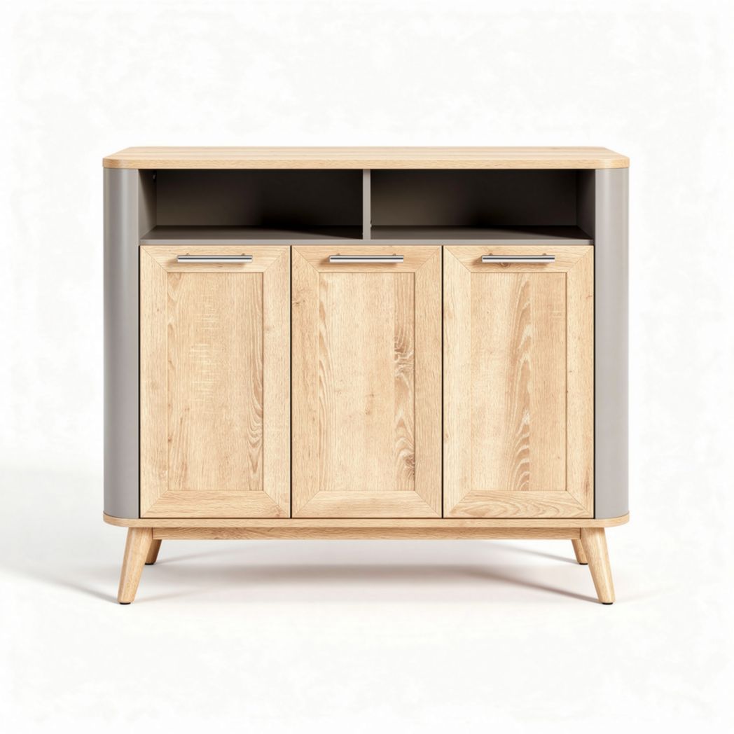 Mobiletto in legno di rovere con tre ante e ripiano aperto colori naturali 90 x 45 x 85cm