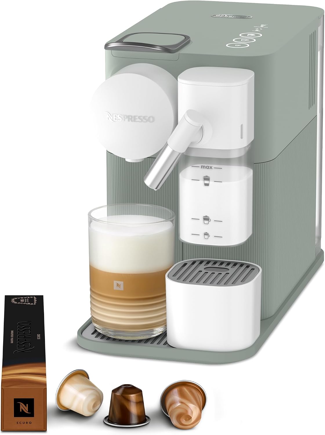 De'Longhi Lattissima One - Macchina da Caffè a Capsule con Montalatte Automatico, Caffè Monodose con Cappuccino Maker, 19 bar, Riscaldamento Rapido, Compatta, Dark Sage (EN510.GR)(Dark Sage)