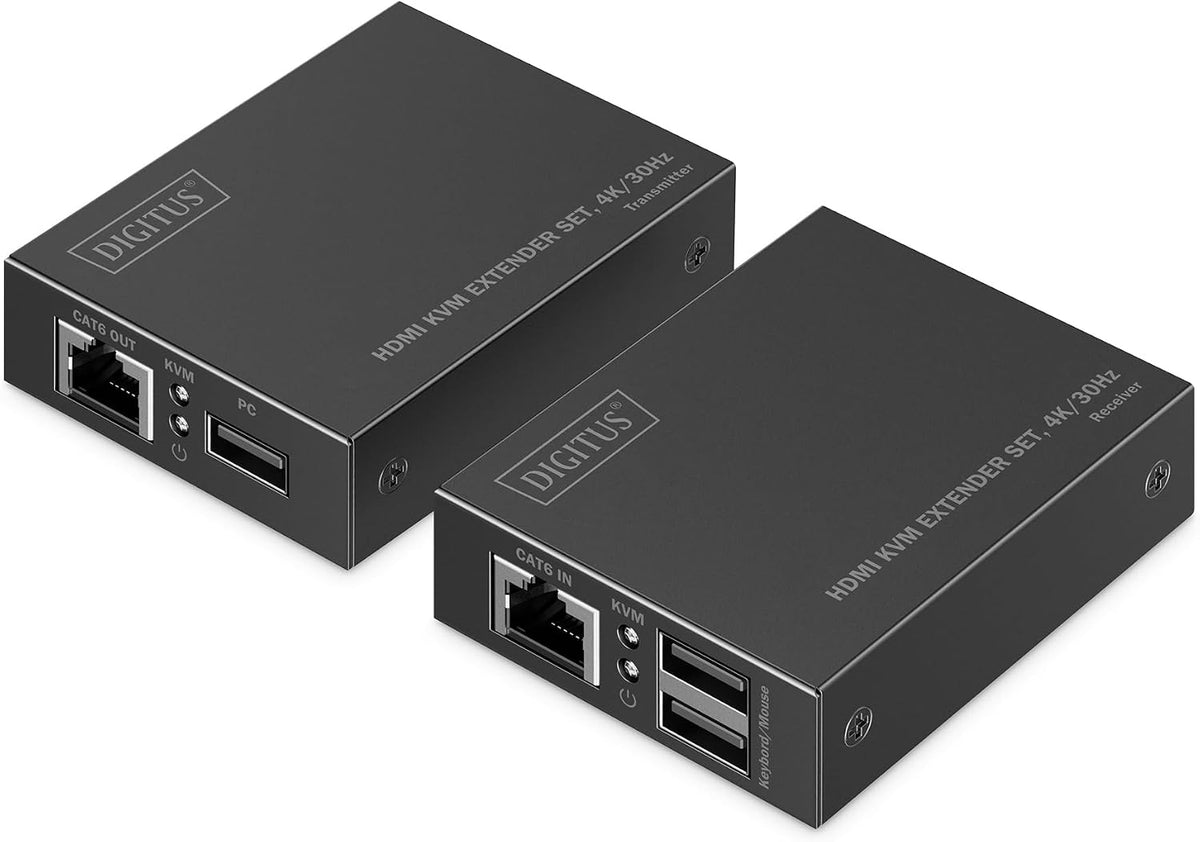 DIGITUS DS-55506 HDMI Extender - UHD 4K 30 Hz - 70 m via LAN cable - Set: Transmitter and Receiver - Loop-Out, Infrared IR - HDMI 2.0 and HDCP 2.2 / 1.4(HDMI (KVM,PoC)/4K/30Hz @ 40m)