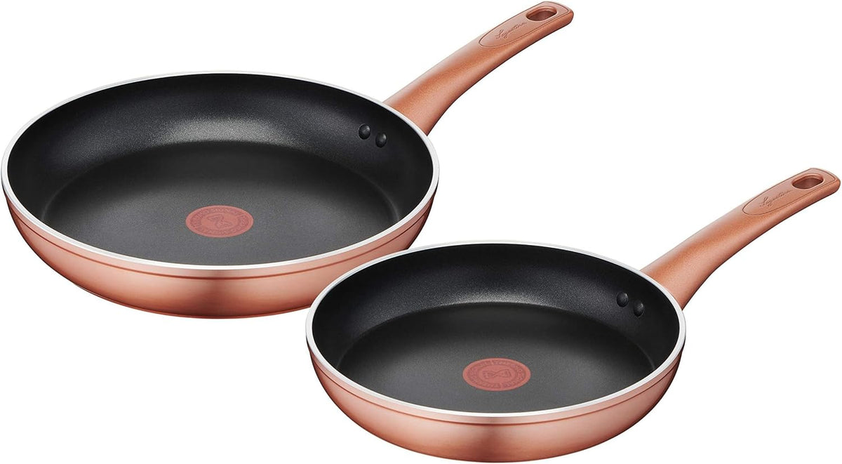 Lagostina Set di Pentole e Padelle Antiaderenti in Alluminio per Gas e Forno 8 Pezzi, Esterno Effetto Rame, Indicatore Cottura Thermo-Signal, con 2 Casseruole, 2 Padelle, Tegame, 3 Coperchi(Set 2 Pz)