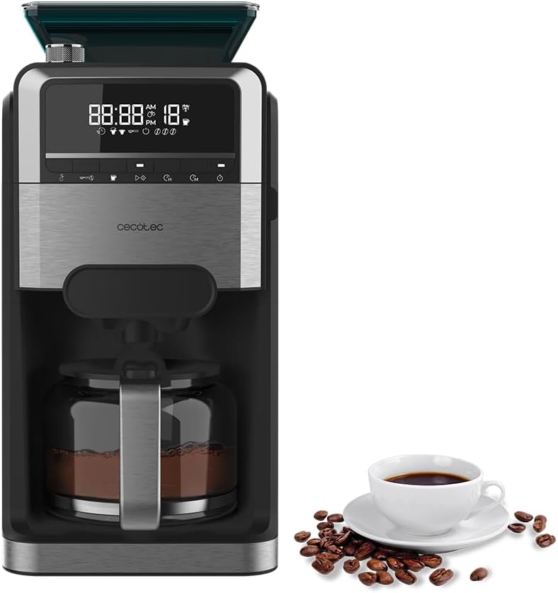 Cecotec Macchine da Caffè a Filtro Coffee 66 Grind  Brew. 1400W, 1.5L, 12 Tazze, 230g Serbatoio Chicchi, Macinacaffè Conico, 7 Livelli, Programmabile fino a 24h, Intensità Regolabile, Acciaio Inox