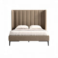 Letto matrimoniale con testiera imbottita in tessuto beige 200 x 160 x 120cm
