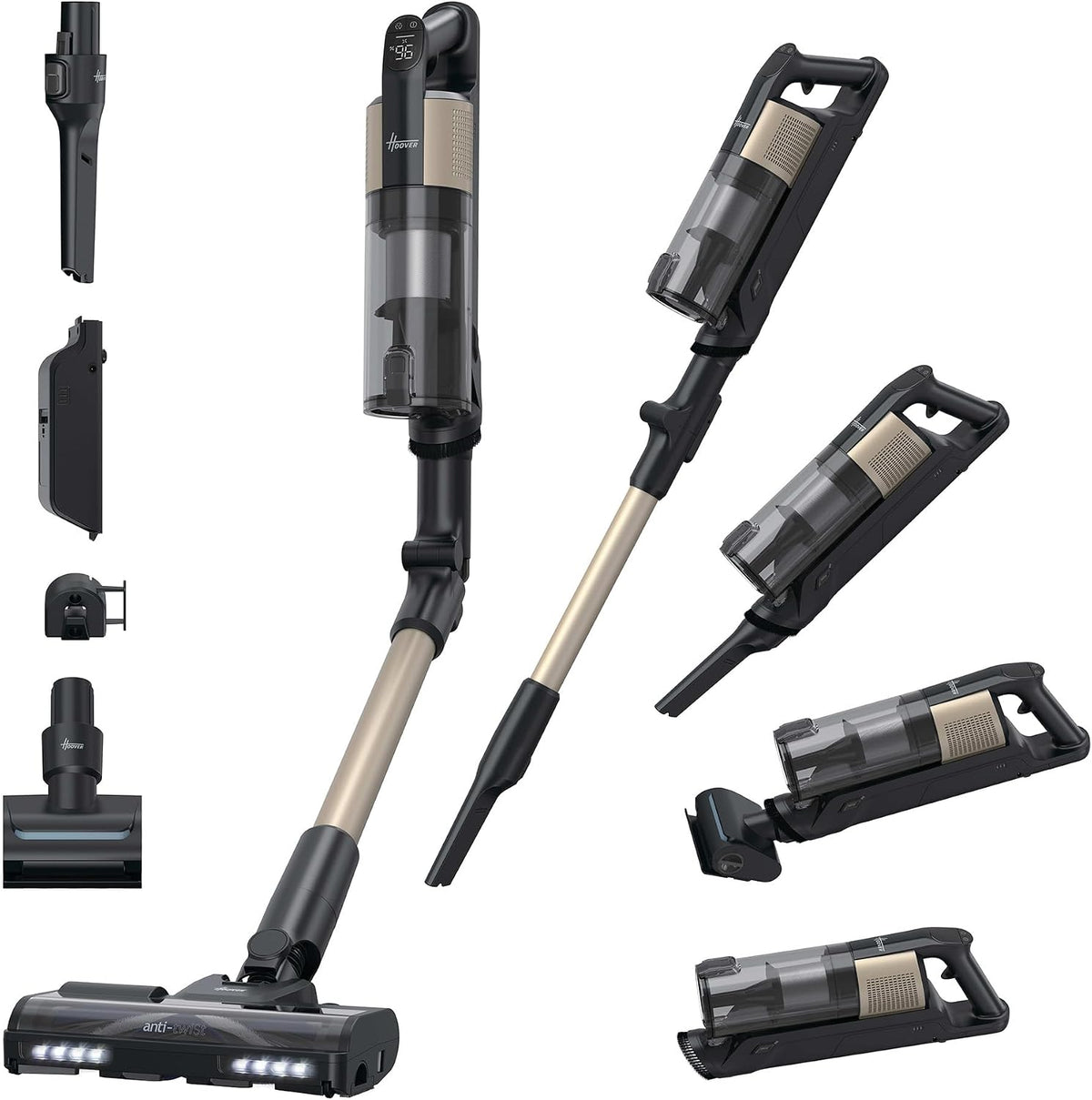 Hoover HF3 CORE Aspirapolvere Senza Filo, fino a 110 AW, 60 minuti di autonomia, Anti-Twist, spazzola All Floor con doppio bordo di pulizia, versatile, QuickPark, portatile [HF3CZ10H](HF3 CORE Flex +ideale Animali)