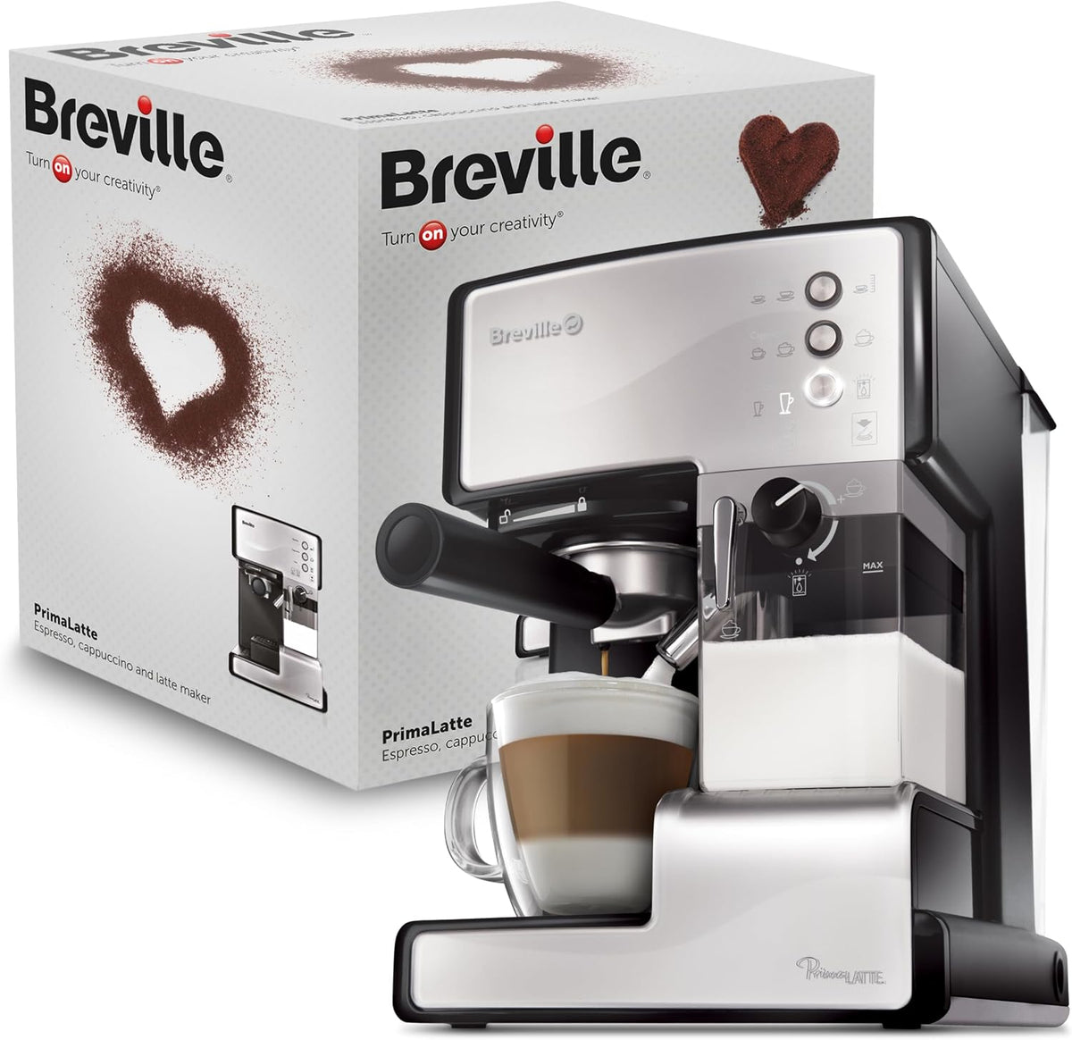 Breville PrimaLatte Macchina da caffè, Macchina per caffè espresso, cappuccino e latte, Pompa italiana da 15 bar, Montalatte automatico, Compatibile con capsule ESE, Rosso VCF046X(Bianco)