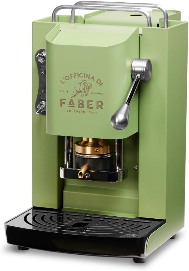 FABER COFFEE MACHINES | Modello Pro Deluxe | Macchina caffe a cialde ese 44mm | finiture Cromo | Pressacialda in ottone (Mat Black)(Acid Green)