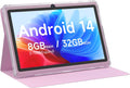 Android 14 7 Inch Tablet with Case, 8GB RAM 32GB ROM 1TB Expandable, Quad-Core Processor, 1024x600 IPS Screen, Dual Camera, 3000mAh Battery, Bluetooth, WiFi, GMS, Widevine(Rosa)