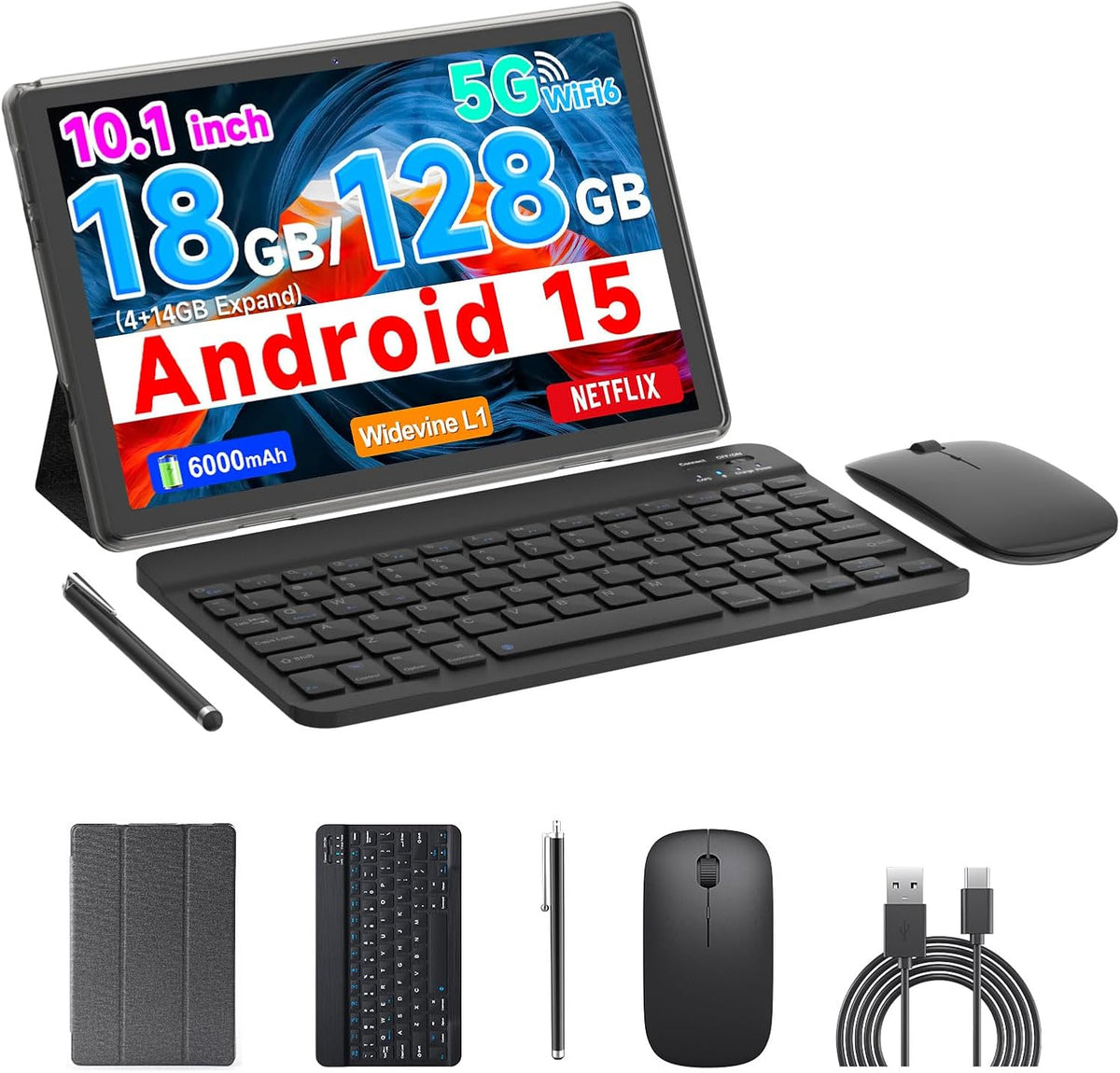 COOPERS 10.4 Inch Tablet, 16GB RAM 128GB ROM Powerful CPU Octa Core, Screen 2000*1200 Resolution 2K Android 12 Tablet PC, 5+13MP Dual Camera, BT5.0, 7580mAh Computer Battery(2-Black)