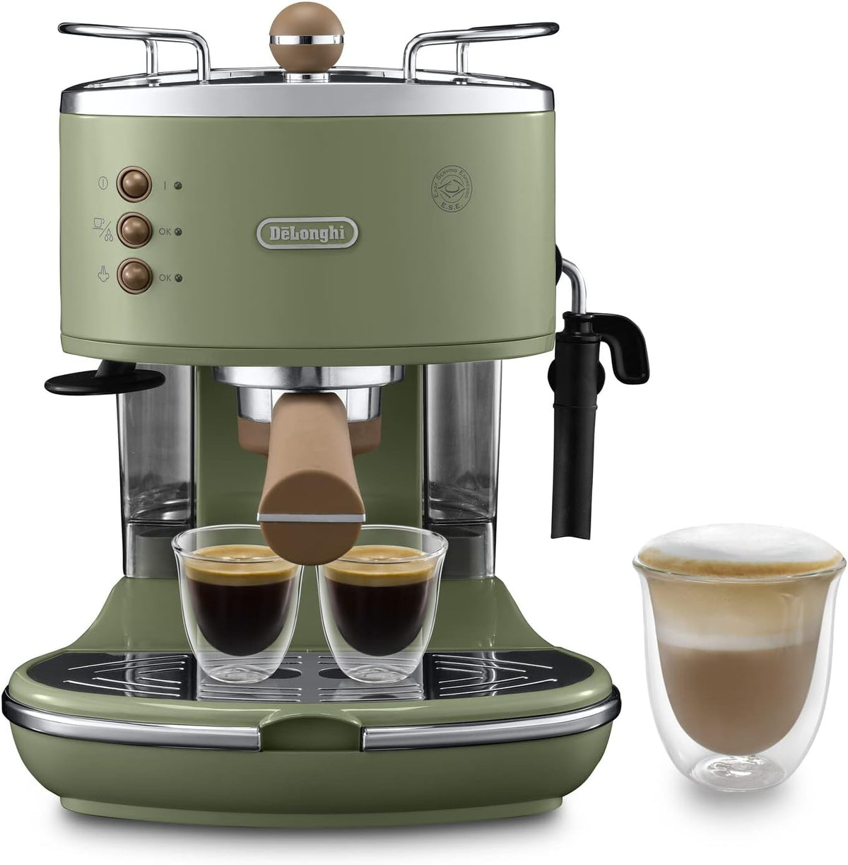 De'Longhi Icona Vintage ECOV 311.BG Macchina da Caffè Espresso Manuale e Cappuccino, Caffè in Polvere o in Cialde E.S.E., 1100 W, Beige(Verde/Single)