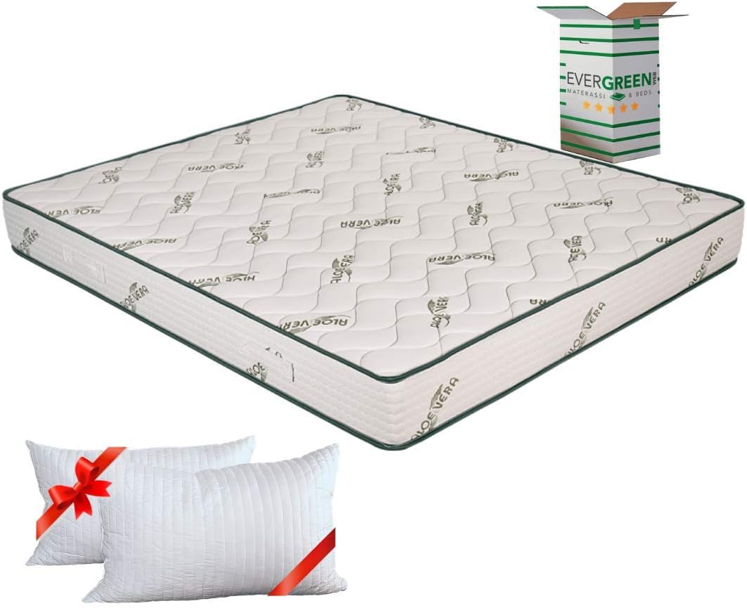 EVERGREENWEB Materasso Singolo 80x190 in Waterfoam Alto 20 cm con CUSCINO Memory Foam GRATIS, Ortopedico con DISPOSITIVO MEDICO, Rivestimento Effetto Massaggiante tessuto Antiacaro, per Reti e Letti(135 x 190 cm + 2 Cuscini Memory/Fashion Aloe Alto 20 Cm)