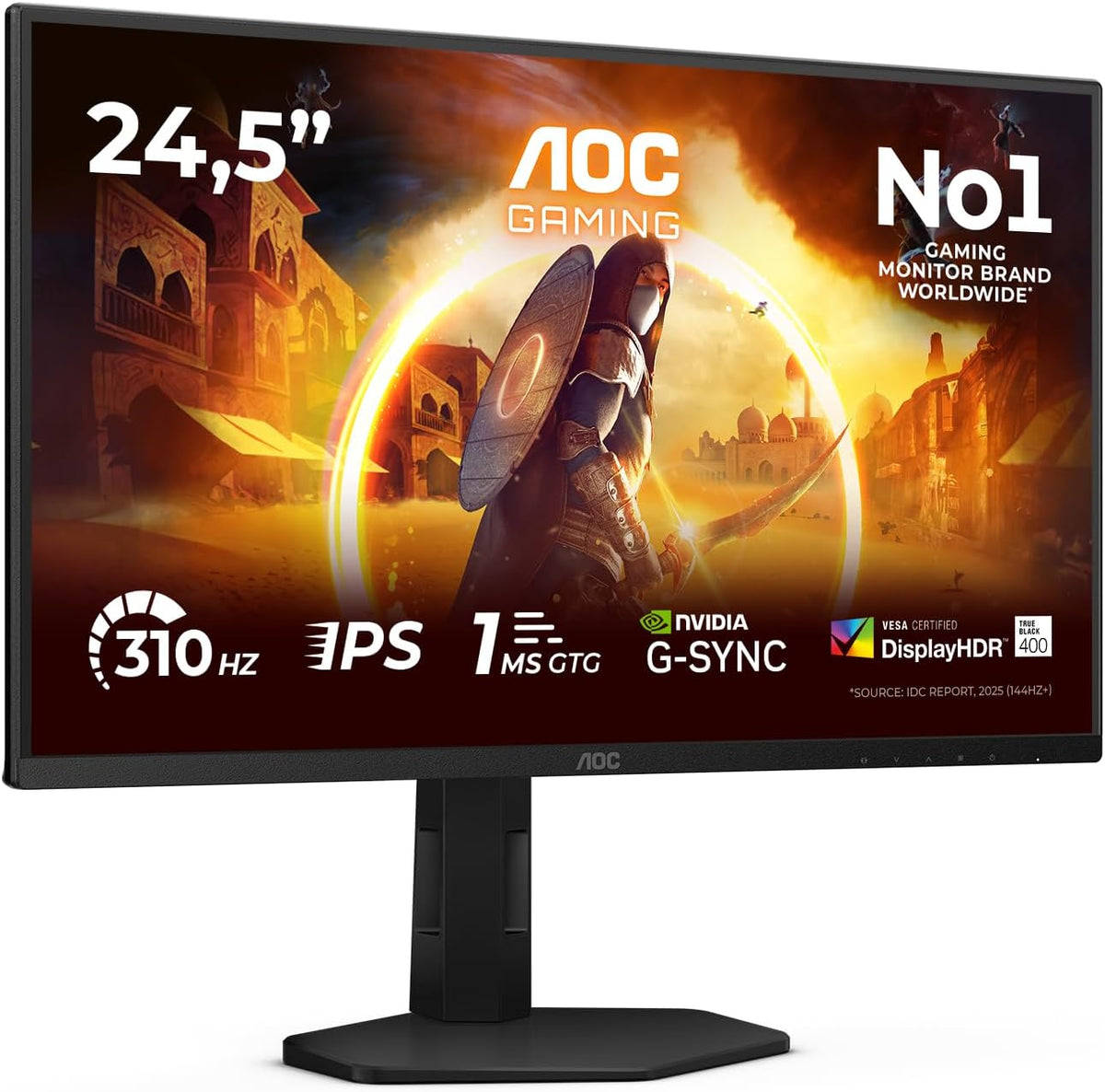 AOC Gaming Monitor 27G4XED 27 Inch 1920x1080, FHD, 180Hz, Fast IPS Panel, 1ms GTG, Speakers, (HDMI2x 2.0 DP 1x 1.4) HDR10, G-Sync Compatible, Black(25 | Fast IPS | FHD/310Hz/Adjustable height | No Speakers)