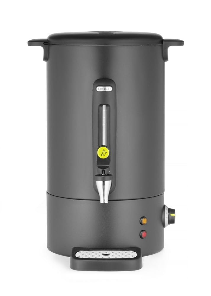 HENDI Bollitore per bevande calde 16L, dispenser acqua calda con parete singola, per vin brulè e acqua bollente, fino a 100°C, 230V, 50/60Hz, 1650W, 357x380x(H)502mm, nero opaco, Inox, PP